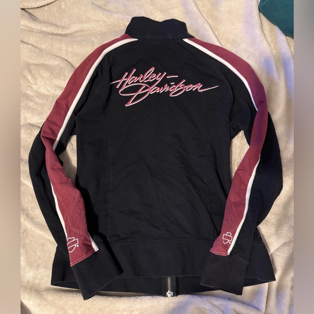 Harley-Davidson Women's Black and Burgundy Bomber Jacket
